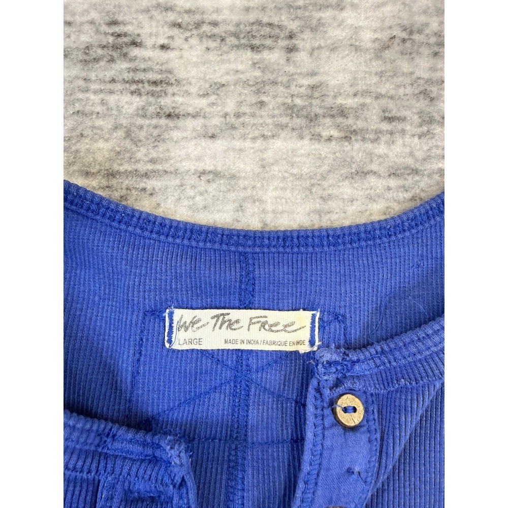 DIY We The Free Free People Blue Henley Thermal Waffle Knit Long Sleeve Top L - Picture 3 of 9